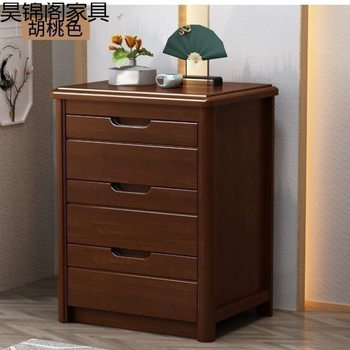 Solid Wood Bedside Cabinet Walnut Color Chinese Modern Simple Home Storage Bedroom Storage Cabinet Cupboard