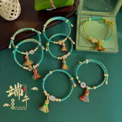 Dragon Boat Festival Rainbow Braided Bracelet with Tassel Blessing Rope, Gourd Pendant for Peace and Safety, Year-Round Luck Jewelry