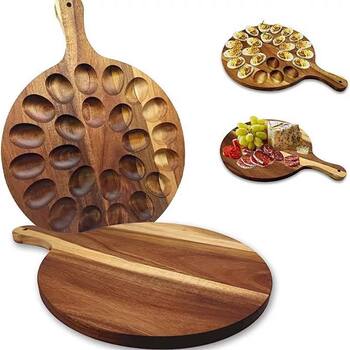 New Wooden Divided Egg Storage Tray, Round Multi-Compartment Kitchen Egg Tray, Display Tray