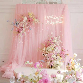 Scene Gauze Arch Monet's Garden Dopamine Wedding Decoration Scene Gauze Arrangement Colorfulful Cloth Outdoor Curtain