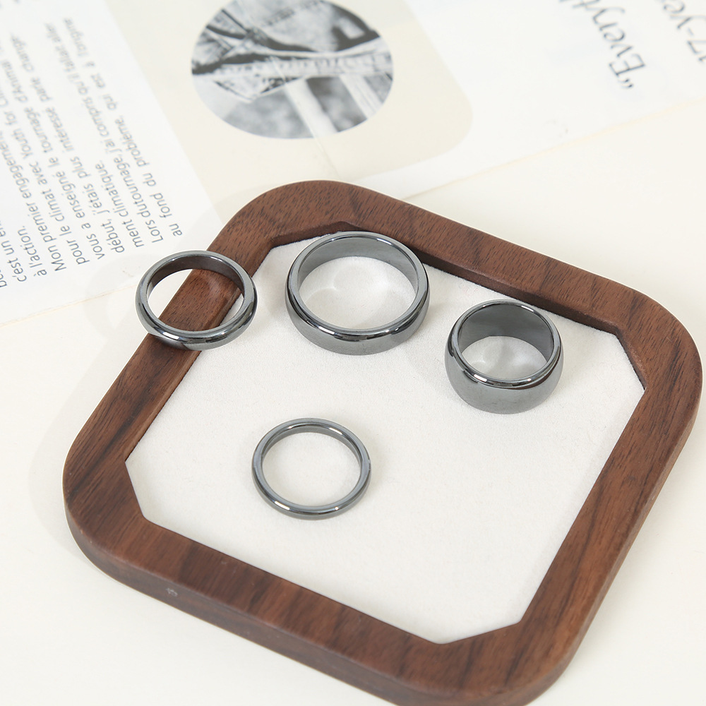 黑胆石戒指抛光对戒4T弧面戒指情侣简约饰品批发素圈指环配饰