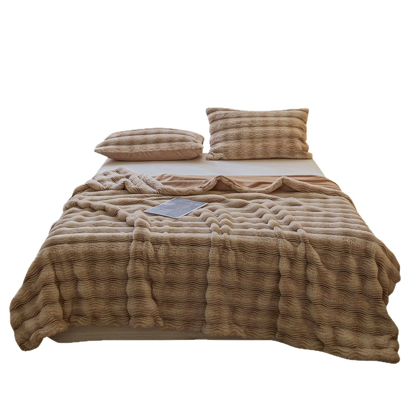 European Style Double Layer Thickened Rabbit Plush Blanket Striped Rabbit Fur Blanket Leisure Office Nap Blanket Cover Blanket Foreign Trade Wholesale