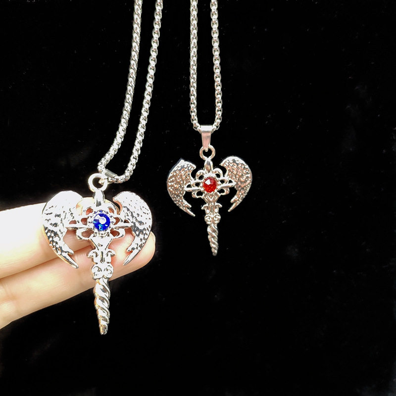 European and American Angel Wings Cross Titanium Steel Necklace Male Niche Design Sense Accessories Punk Style Diamond Pendant Pendant