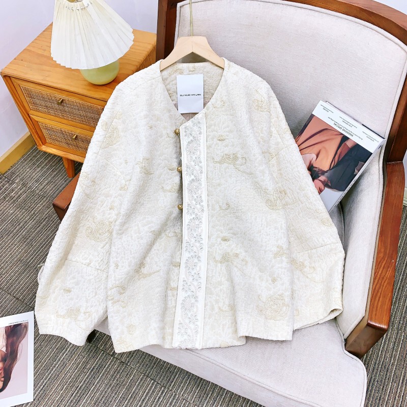 Áo khoác dạ nữ dáng bomber cổ tròn phối màu tương phản — Màu be, Xám nhạt