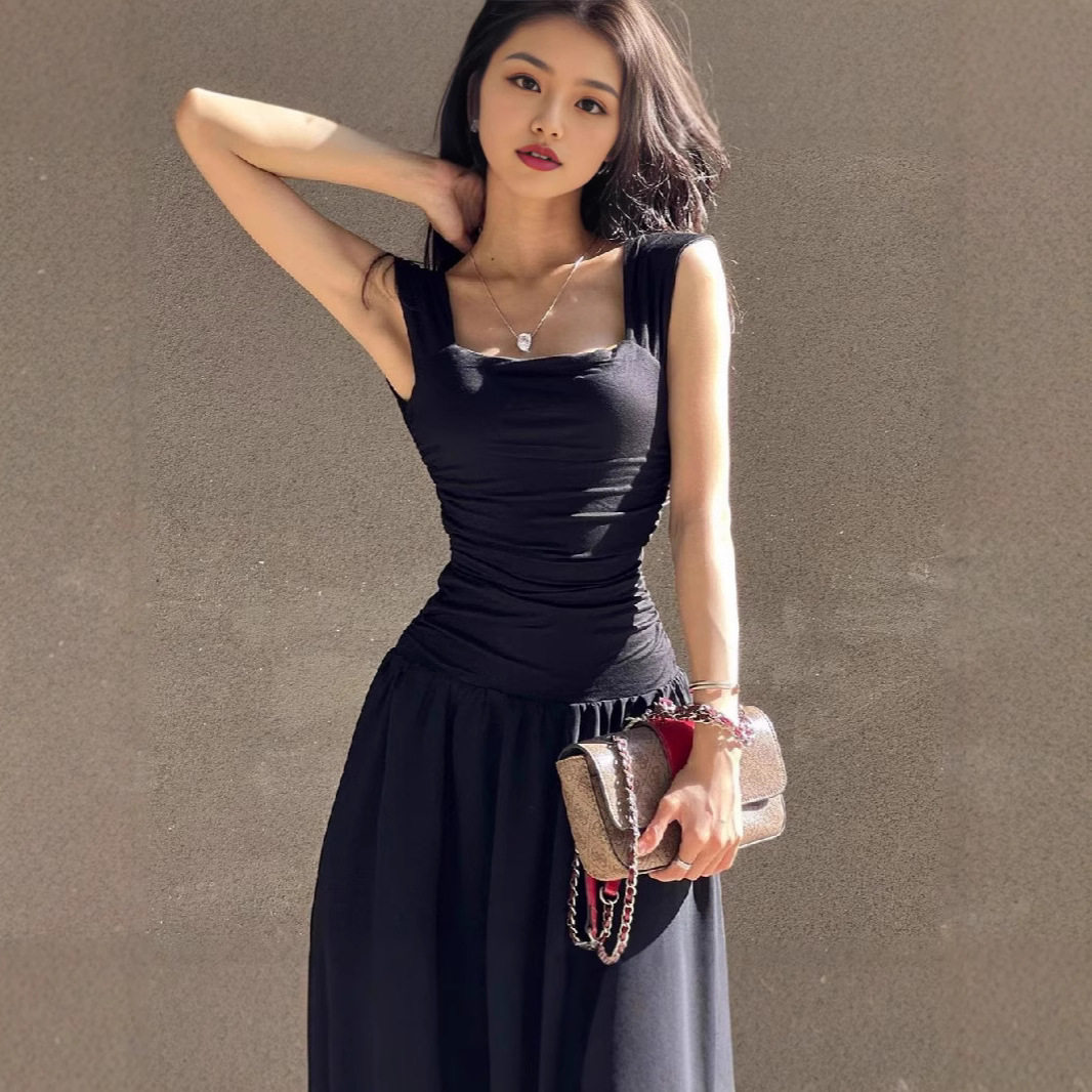 Fashionable Womens Fall Winter Dress Square Neck Ruffled Hem Waist Defining Sheer Fabric Perfect for Parties or
