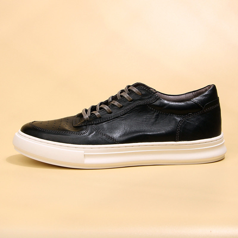 Giày Sneaker Cổ Thấp Nam Da Thật Chiều Cao Đế Khoảng 3cm Màu Đen, Nâu
