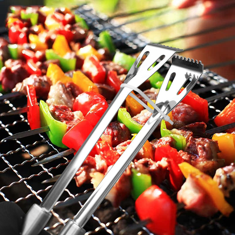 Big eyes barbecue tools suit stainless steel outdoor barbecue clip barbecue fork 3-piece set plastic handle barbecue shovel