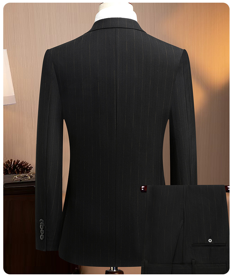 Bộ vest nam ba mảnh ve nhọn hai hàng khuy dáng ôm — Sọc đen quý ông (áo + quần), Sọc đen quý ông (áo + vest + quần)