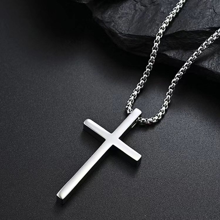 Cross-border European and American New Titanium Steel Cross Necklace Men's Trendy All-match Stainless Steel Cross Pendant Woolen Chain Accessories