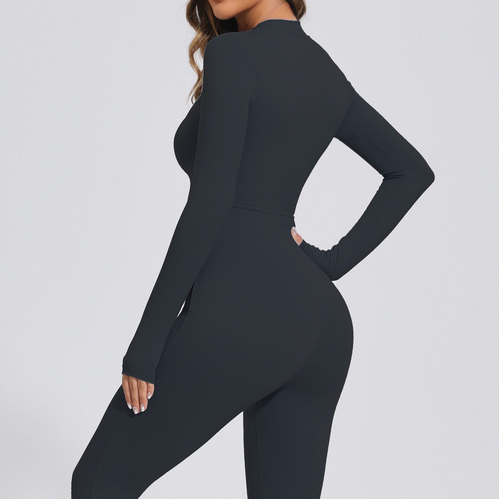 European and American long-sleeved zipper yoga one-piece suit women's suit high-intensity fitness dance sports training one-piece tights