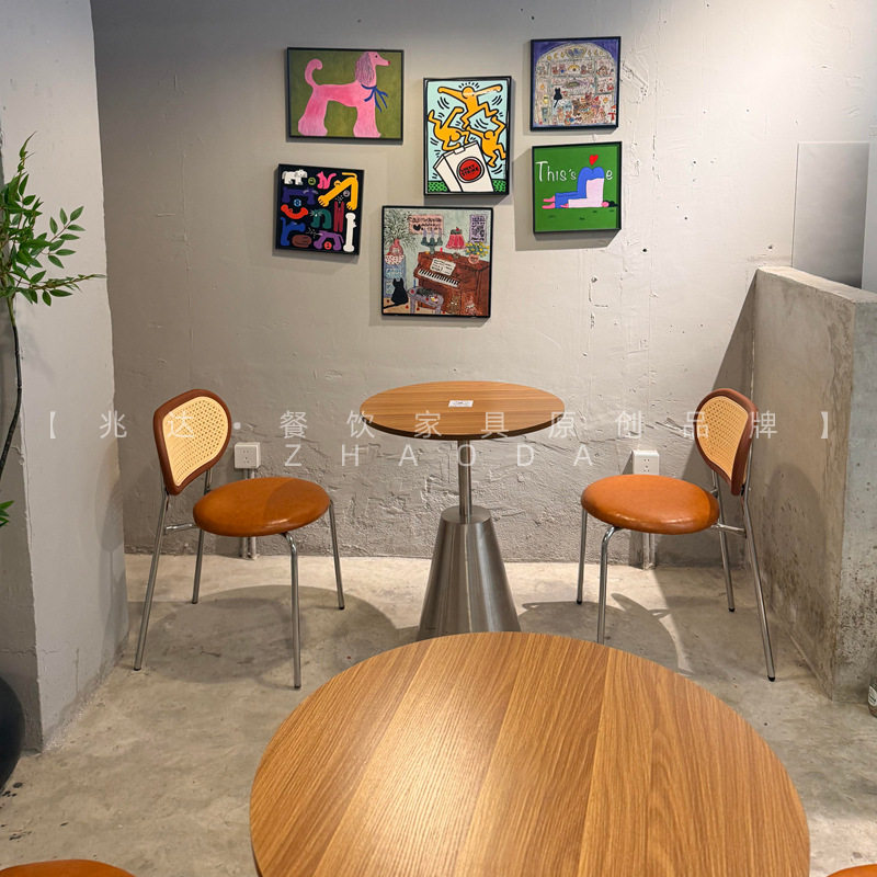 Nordic Rattan Dining Chair Light Luxury Vintage Internet-Famous Homestay Restaurant Retro Chair Hotel Chair Coffee Shop Meeting Small Round Table