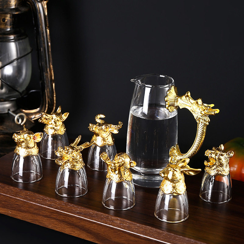 Chinese Zodiac Wine Glass Wine Dispenser Set Household Chinese Glass Wine Set 12 Small Wine Glass Bullets One Drink