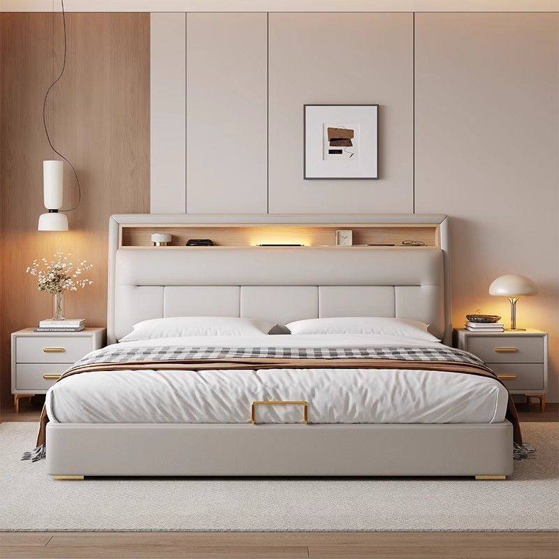 Home Modern Minimalist Bed Home Double Master Bedroom Soft-Packed Edge Small Apartment Multi-Functional Storage Wedding Bed