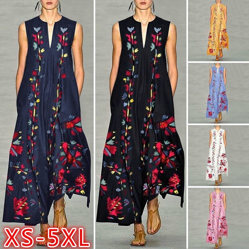Fashionable Deep V Neck Printed Maxi Dress Sleeveless Trendy Design Comfortable Fabric Perfect for Summer Events