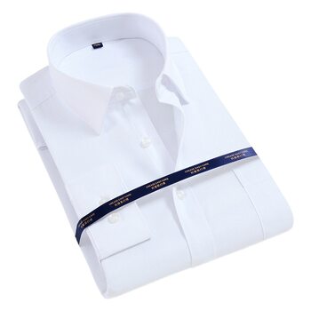 Men's Long-Sleeved White Shirt, Formal Wear for White-Collar Professionals, Unisex Style, Non-Iron Treatment, Lapel Business Attire