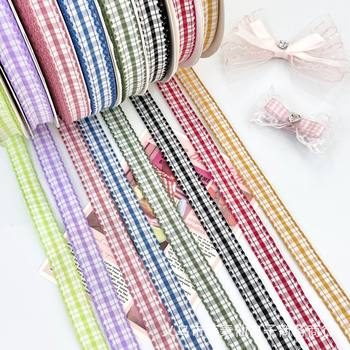 1.5cm Double-Sided Plaid Ribbon with Edging, Korean Handmade Hair Accessories, DIY Flower Packaging Ribbon, Bow Accessories, Weaving