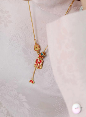 吉祥原创新中式个性复古双面龙牌国风项链女百搭简约小众锁骨链