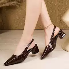 French Square Toe Women's Shoes 2026 Spring Summer Closed Toe Slingback Sandals Chunky Heel Pumps Elegant Fashion Single Shoes Wholesale