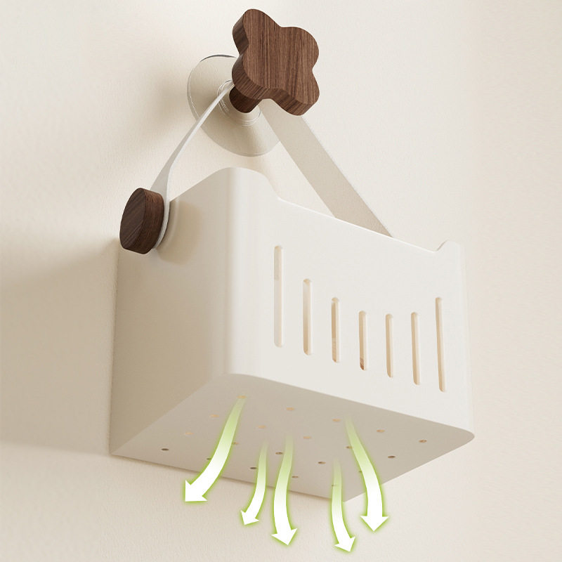 Walnut Kitchen Onion, Ginger and Garlic Storage Box Suction Cup Storage Rack Wall Hanging Basket Ginger Garlic Storage Basket Without Drilling