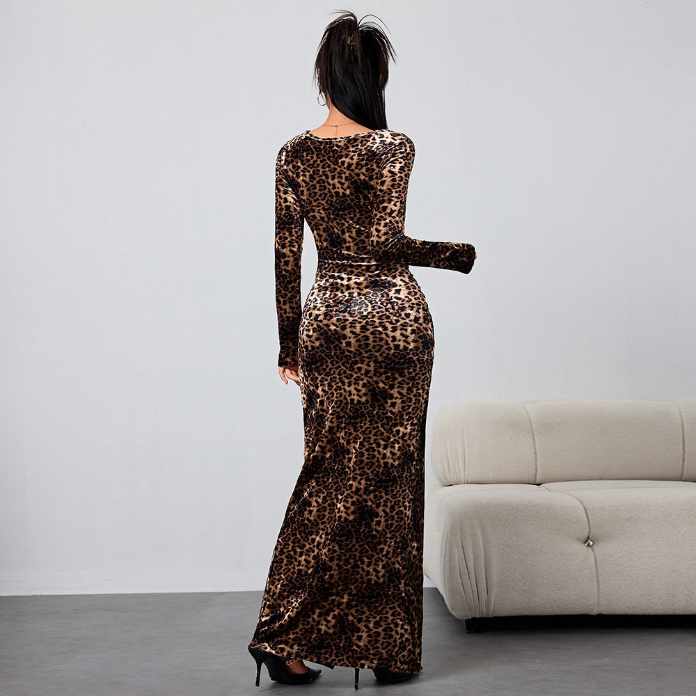 Leopard Print Maxi Dress Sexy Y2K Style Hollow Out Design Spring Summer Fashion Wholesale Available