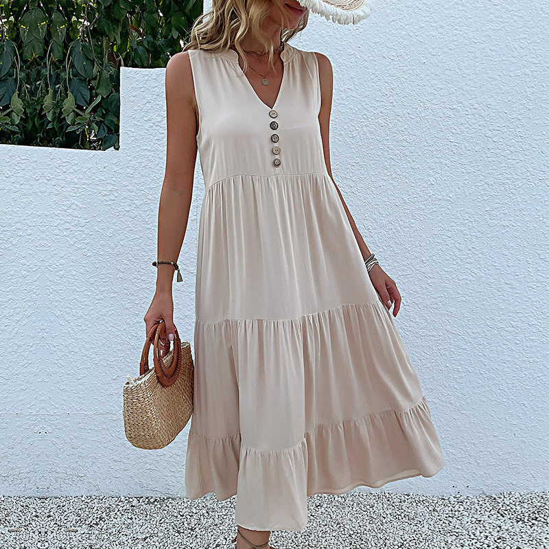 Summer Casual Sleeveless Dress Loose Fit Solid Color Comfortable Fabric Perfect for Everyday Wear Wholesale