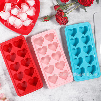 Fcm Certified Heart-Shaped Silicone Ice Tray Mold Ice Cube Film 10 Grids Heart Ice Tray Film Easy to Release Soft Silicone
