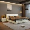 New Modern Light Luxury Leather Soft Bag Solid Wood Bed Minimalist Soft Bed Double Small Apartment Multifunctional Master Bedroom Queen Bed