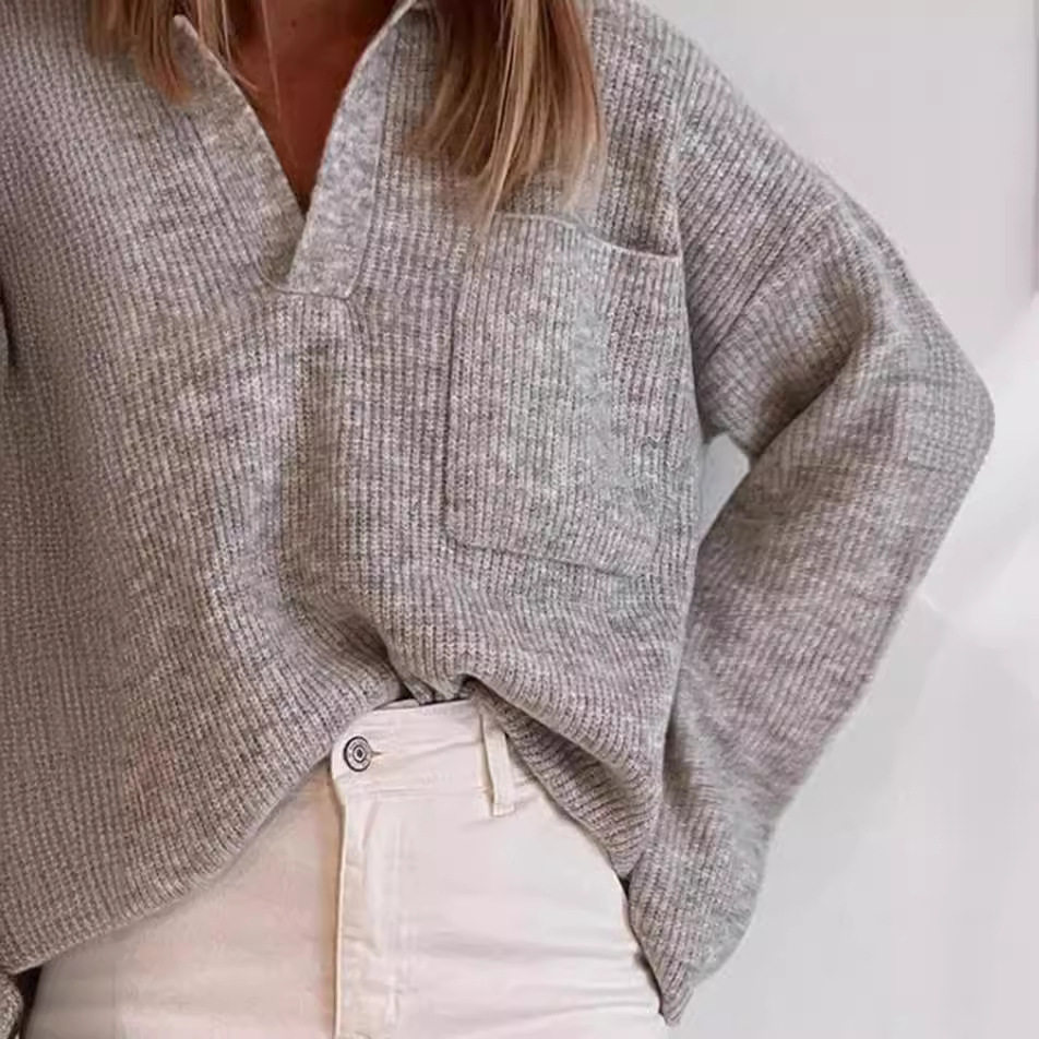 Casual Loose Fit Solid Color Sweater with Pockets Womens Knitwear for Everyday Wear Ready to Ship