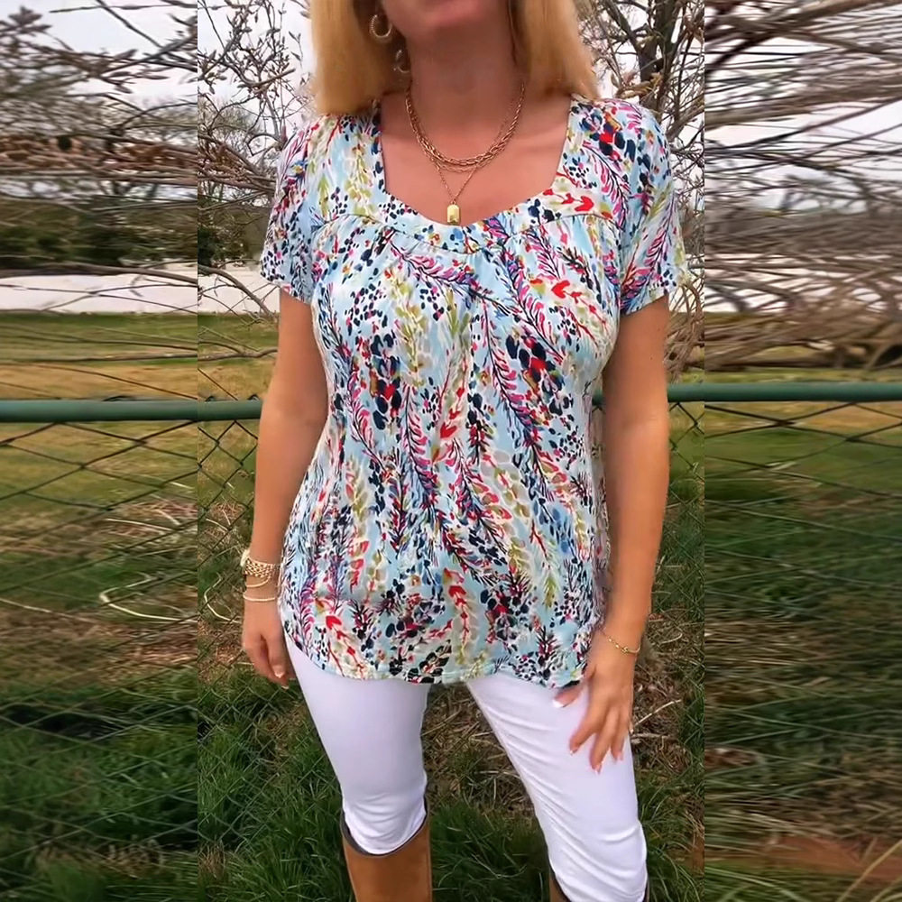 Womens Loose Fit Floral Print T Shirt Short Sleeve Round Neck Versatile Style Summer Collection Wholesale Available