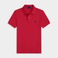Red with colorful blue pony logo