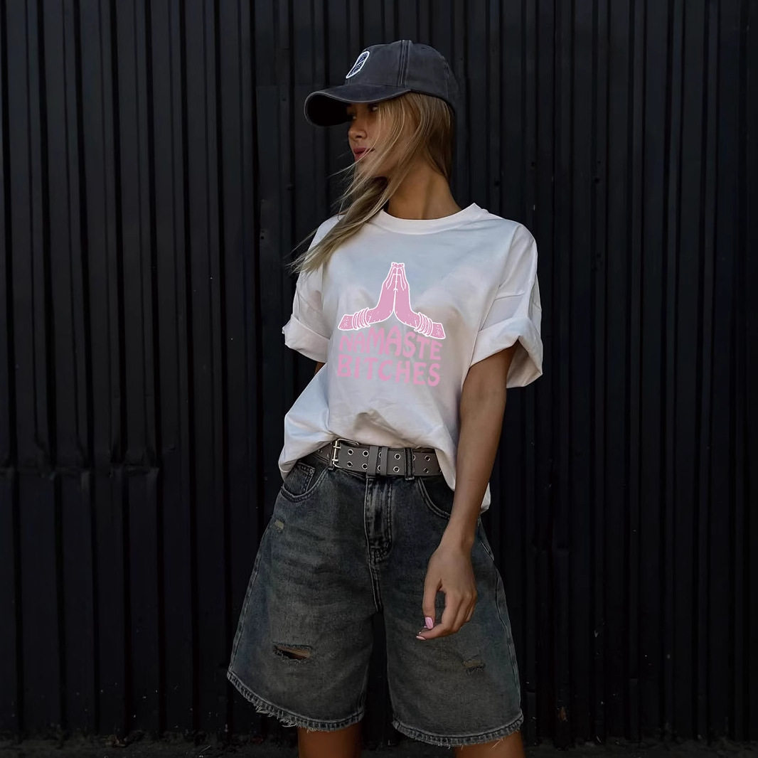 Womens Summer Graphic Print T Shirt Loose Fit Round Neck Short Sleeve 100 Cotton Casual Wear Wholesale Available