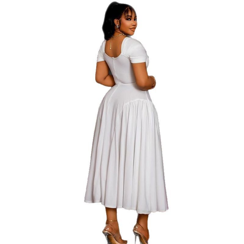 Elegant A Line Maxi Dress V Neck Short Sleeve Pleated Backless Perfect for Evening Events Wholesale Available