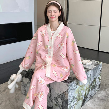 2024 wholesale air cotton sandwich monthly clothing three-piece set autumn and winter cotton postpartum pregnant women lactation pajamas women