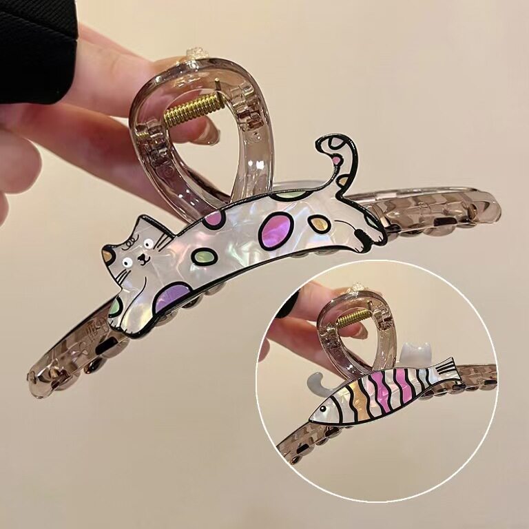 卡通动物狗狗猫咪抓夹高颜值五角星后脑勺盘发鲨鱼夹可爱发饰网红