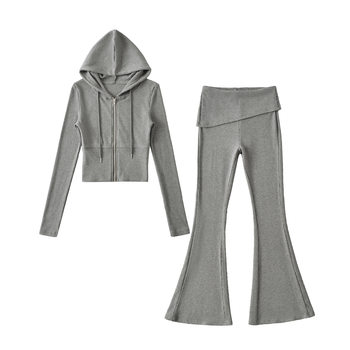 European and American Knitted Zipper Cardigan Hoodie Jacket Two-Piece Bag Hip Stitching Fashion Slim-Fit Trousers Hot Girl suit