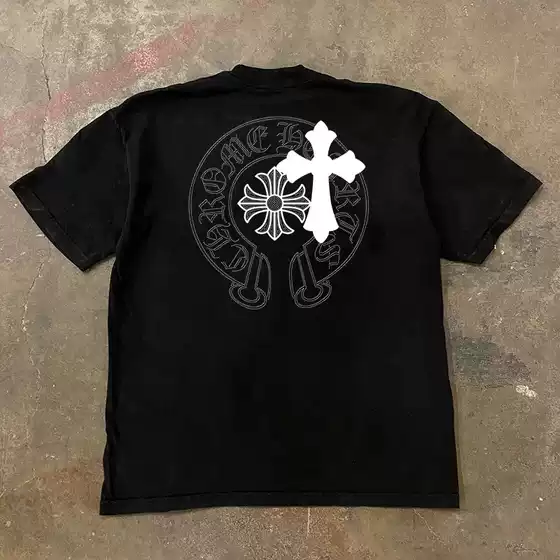 Pure Cotton Short-Sleeved T-Shirt for Men, Pure Cotton Heavy Cross Print T-Shirt, Harajuku Yk Casual O-Neck Short-Sleeved T-Shirt for Both Men and Women