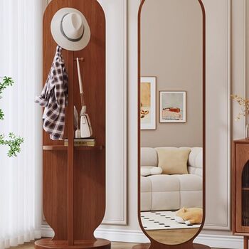 Full-Length Mirror, Floor-To-Ceiling Mirror, Household Rotating Dressing Mirror, Fitting Mirror, Girls' Bedroom Dormitory, Removable Coat Rack Integrated