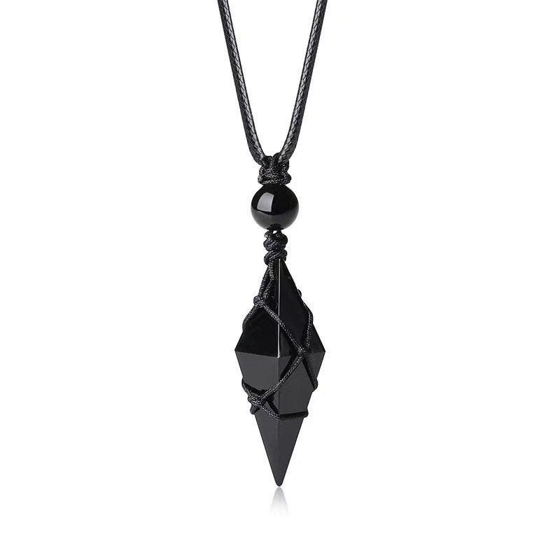 Cross-Border Pendulum Natural Obsidian Pendant for Men and Women Starry Sky Blue Sand Octahedral Rhombus Necklace Personalized Couple Gift
