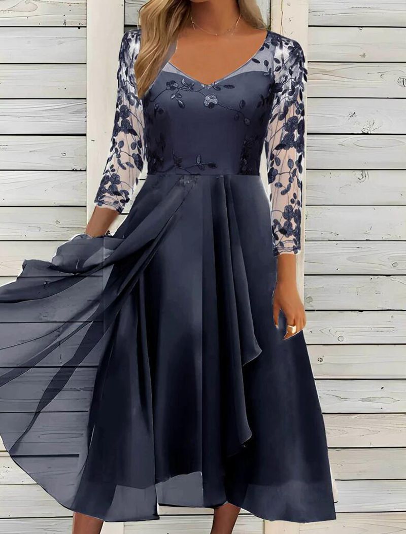 Chiffon V Neck Long Dress with Lace Inserts Elegant Evening Gown for Bridesmaids Available in Multiple Colors and Sizes