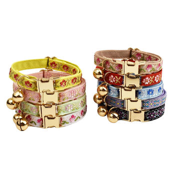 Cross-Border Cat Collar Light Gold Buckle Bell Jacquard Embroidery Pet Collar Anti-Suffocation Cat Collar Pet Supplies