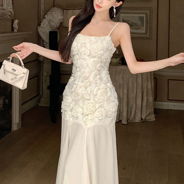 French Floral Lace Camisole Dress Elegant Mermaid Silhouette Summer Collection Perfect for Parties OEM Available