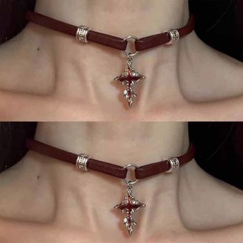 European and American Niche Retro Punk Cross Necklace Women's Cool Joker Choker Collar Subculture Wholesale