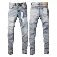 High-Quality Pu Foreign Trade Style Punk Retro Blue Ripped Slim-Fit Stretch Printed and Dyed Skinny Men's Jeans Trendy