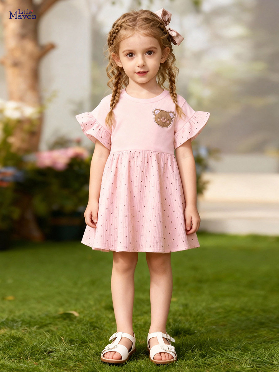 Cartoon Kids' Dress, Summer Short-sleeve Girls' Skirt, Cotton Kids' Dress