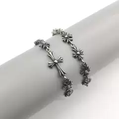 Croop Cross Flower Splicing Versatile Couple Retro Steel Ins Fashion Men's Trendy Bracelet Couple Style Chain