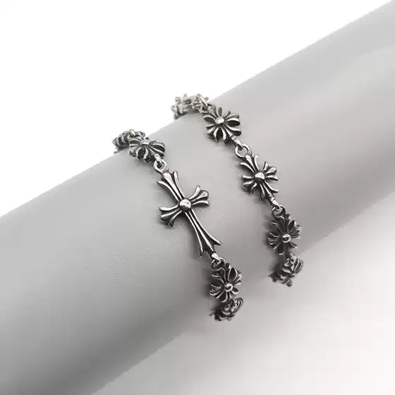 Croop Cross Flower Splicing Versatile Couple Retro Steel Ins Fashion Men's Trendy Bracelet Couple Style Chain