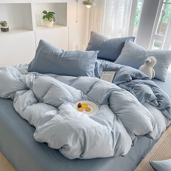 Class a Super Soft Baby Cotton Thickeneded Washed Bed Bed Sheetss and Quilt Covers Four-Piece Set Ins Pure Color Dormitory Three-Piece Set Manufacturer