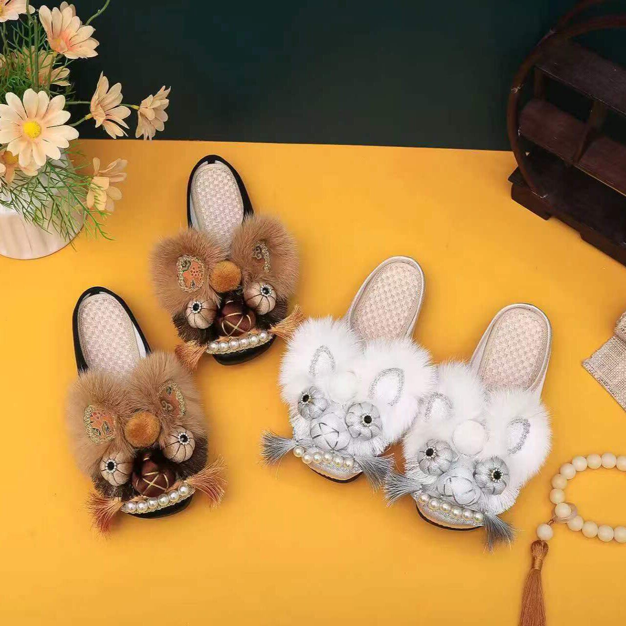 New Original Ethnic Style Adult Tiger Head Slippers Shoes Hand-Embroidered Shoes National Trend Retro Flats Folk Cloth Shoes for Women