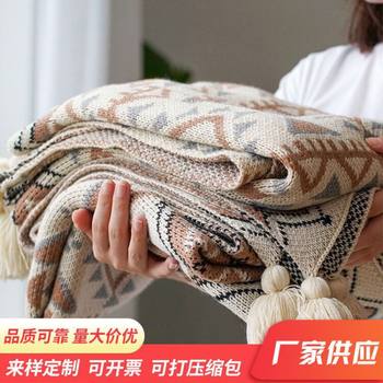 Nordic Vintage Acrylic Knitted Shawl Blanket Geometric Plaid Nap Blanket Cover Blanket Office Air Conditioning Sofa Blanket Bed End