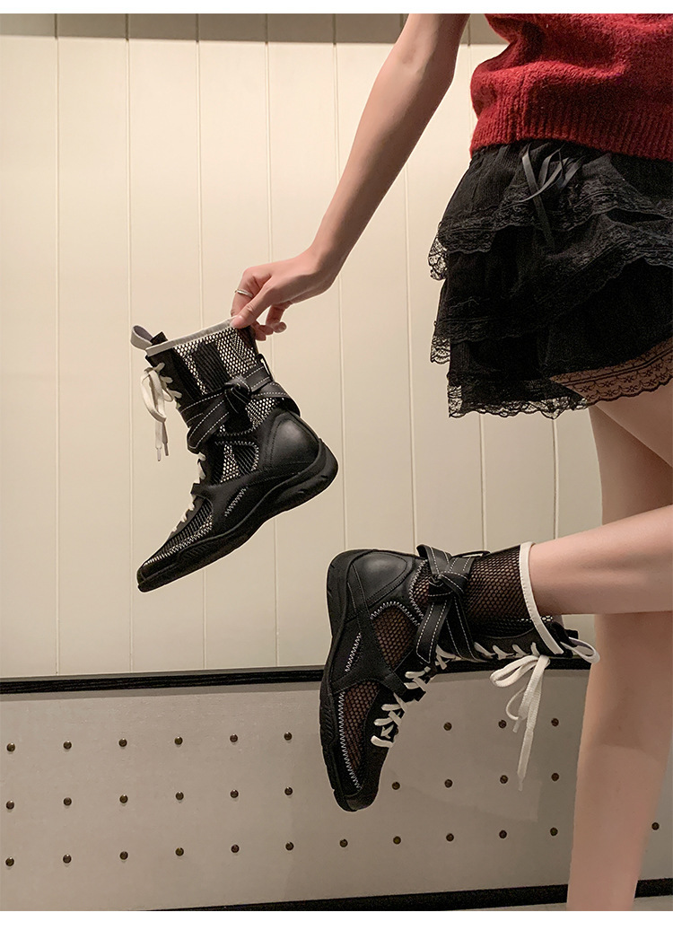 Boot nữ dây buộc phong cách boxing, đế dày, cổ thấp, khóa kéo bên hông — màu đen, Màu lạc đà, Màu nâu